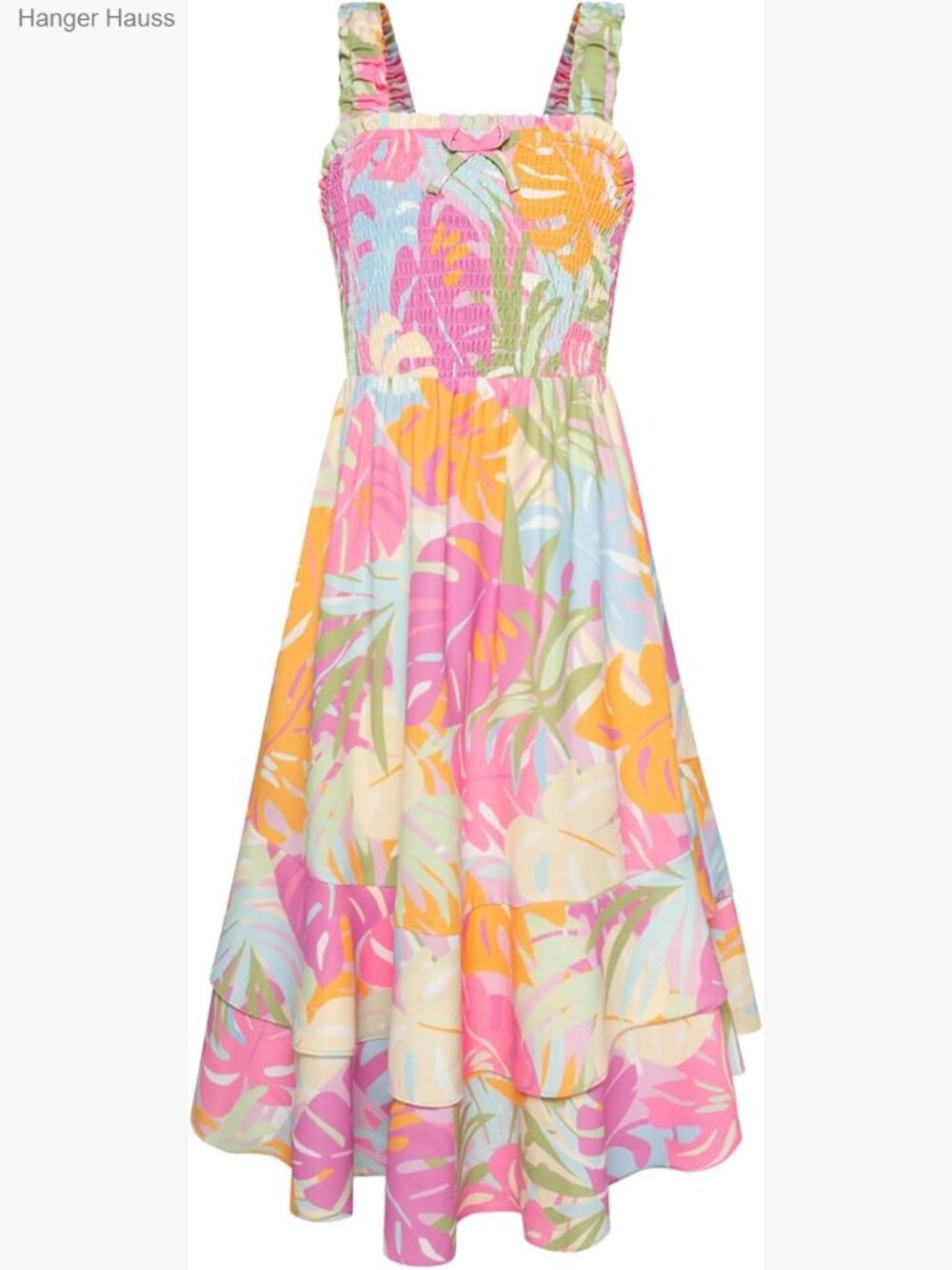 Girls Floral Maxi Dress Wide Straps Smocked Sundress 6-14Y